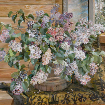 Peinture intitulée "lilac" par Uladzimir Khadarovich, Œuvre d'art originale