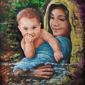 Painting titled "Madonna del sorriso" by Ulderico Gasparini, Original Artwork, Oil