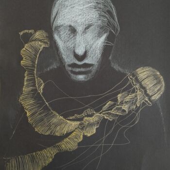 Rysunek zatytułowany „С медузой” autorstwa Юлия Безштанко, Oryginalna praca, Długopis żelowy