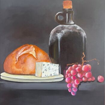 Painting titled "Бутылка, хлеб, сыр…" by Iuliia Chernobyl, Original Artwork, Acrylic