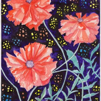 Painting titled "Steppe poppies" by Ulia Nagornaa, Original Artwork, Watercolor