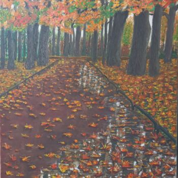 Pintura intitulada "Autumn after the ra…" por Ulia Vasina, Obras de arte originais, Óleo Montado em Armação em madeira