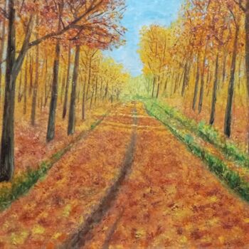 Картина под названием "Orange autumn" - Ulia Vasina, Подлинное произведение искусства, Акрил Установлен на Деревянная панель