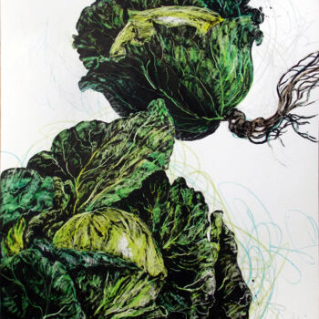 Drawing titled "Cabbage" by Uliana Balan, Original Artwork, Ink