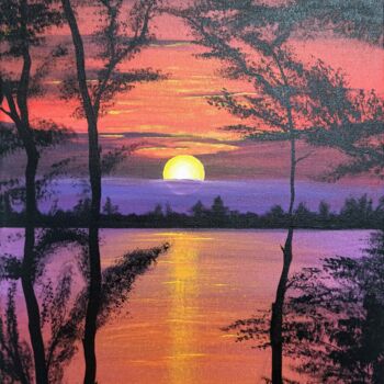 Malerei mit dem Titel "Lilac sunset on the…" von Uliana Saiapina, Original-Kunstwerk, Acryl Auf Keilrahmen aus Holz montiert