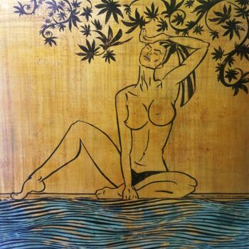Painting titled "Goddess Flora" by Uliana Titova, Original Artwork, Oil Mounted on Wood Stretcher frame