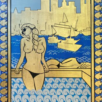 Schilderij getiteld "Urban goddesses" door Uliana Titova, Origineel Kunstwerk, Acryl Gemonteerd op Frame voor houten brancard