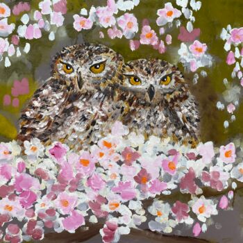 Malerei mit dem Titel "Owls" von Uliana Titova, Original-Kunstwerk, Öl Auf Keilrahmen aus Holz montiert