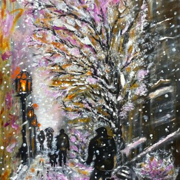 Painting titled "Christmas Eve" by Uliana Titova, Original Artwork, Oil Mounted on Wood Stretcher frame