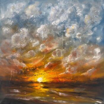 Malarstwo zatytułowany „Evening sun after r…” autorstwa Uliana Titova, Oryginalna praca, Olej Zamontowany na Drewniana rama…