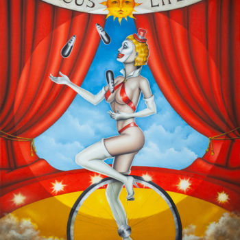 Painting titled "Circus life" by Uliana Stepanova, Original Artwork, Oil Mounted on Wood Stretcher frame