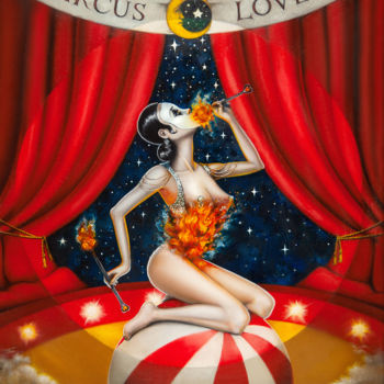 Peinture intitulée "Circus love" par Uliana Stepanova, Œuvre d'art originale, Huile Monté sur Châssis en bois