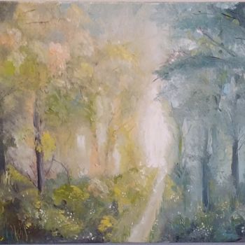Painting titled "Morning forest" by Julianna Tulinova, Original Artwork, Oil