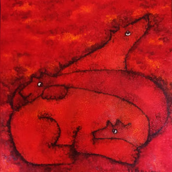 Pittura intitolato "Red Dogs 3" da Ulla Bolin, Opera d'arte originale, Olio Montato su Telaio per barella in legno