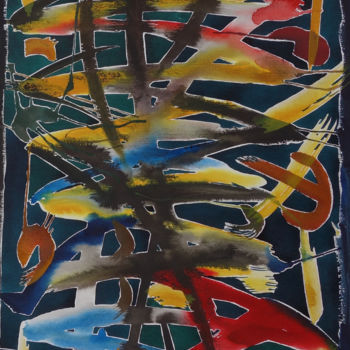 Malerei mit dem Titel "Ohne Titel mit Farb…" von Ulli Heupel, Original-Kunstwerk, Tinte