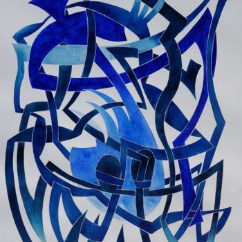 Peinture intitulée "Kind Of Blue IV" par Ulli Heupel, Œuvre d'art originale, Aquarelle