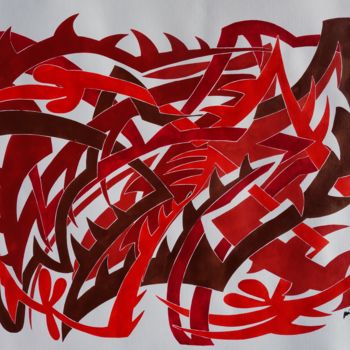 Pintura intitulada "Gedanken In Rot" por Ulli Heupel, Obras de arte originais, Aquarela