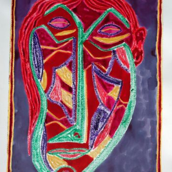 Ζωγραφική με τίτλο "Faces IX" από Ulli Heupel, Αυθεντικά έργα τέχνης, Ακουαρέλα
