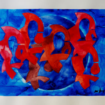 Schilderij getiteld "Ohne Titel 40" door Ulli Heupel, Origineel Kunstwerk, Aquarel