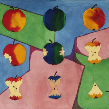Painting titled "Apples II" by Ulli Heupel, Original Artwork, Oil