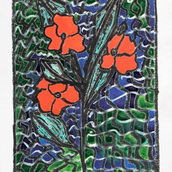 Pittura intitolato "Red Flowers" da Ulli Heupel, Opera d'arte originale, Olio