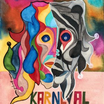 Malerei mit dem Titel "Portrait Carneval" von Ulli Heupel, Original-Kunstwerk, Öl