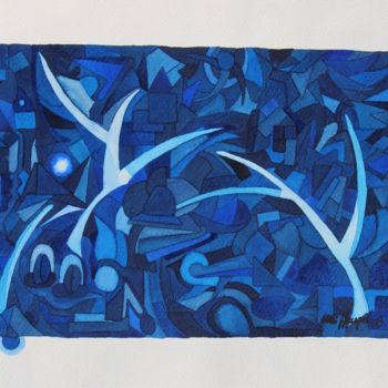 Painting titled "Three Drops Of Blue" by Ulli Heupel, Original Artwork, Oil