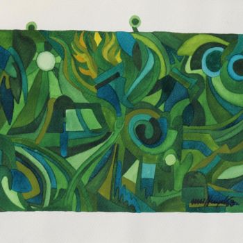 Malerei mit dem Titel "Three Drops of Green" von Ulli Heupel, Original-Kunstwerk, Öl