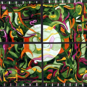 Peinture intitulée "Green Circle" par Ulli Heupel, Œuvre d'art originale, Huile
