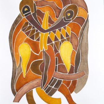 Painting titled "Trible Mask" by Ulli Heupel, Original Artwork, Oil