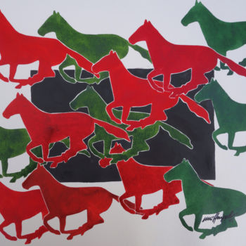 Malerei mit dem Titel "Running Horses I" von Ulli Heupel, Original-Kunstwerk, Aquarell