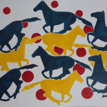 Peinture intitulée "Running Horses IV" par Ulli Heupel, Œuvre d'art originale, Aquarelle
