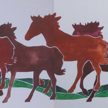 Schilderij getiteld "Horses V" door Ulli Heupel, Origineel Kunstwerk, Aquarel
