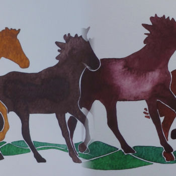 Malerei mit dem Titel "Horses VI" von Ulli Heupel, Original-Kunstwerk, Aquarell