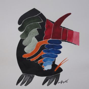 Malerei mit dem Titel "Freunde im Kopf III" von Ulli Heupel, Original-Kunstwerk, Aquarell