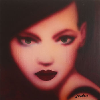 Painting titled "L'elfe" by Laurent Guérin, Original Artwork, Airbrush Mounted on Wood Stretcher frame