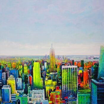 Painting titled "New York Woow good" by Ulpiano Carrasco, Original Artwork, Oil Mounted on Wood Stretcher frame