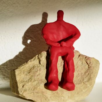 Sculpture titled "Sitting on a stone" by Ulrich Ernst Nievergelt, Original Artwork, Clay