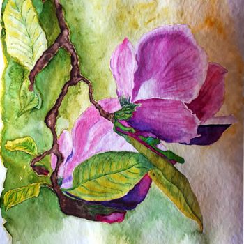 Malerei mit dem Titel "Magnolienblüten" von Ulrike Kröll, Original-Kunstwerk, Aquarell