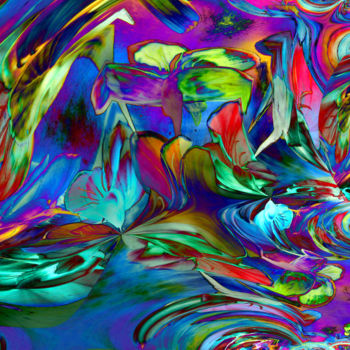 Digitale Kunst mit dem Titel "Gewässer der Blüten" von Ulrike Kröll, Original-Kunstwerk, Digitale Malerei