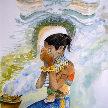 Malerei mit dem Titel "Balinesin" von Ulrike Kröll, Original-Kunstwerk, Aquarell