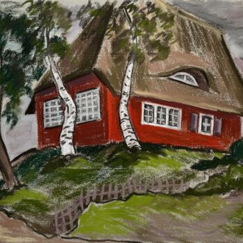 Painting titled "Rotes Reetdachhaus" by Ulrike Lucas, Original Artwork, Pastel