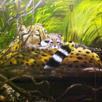 Painting titled "Gepard in rest" by Ulrike Pusch, Original Artwork, Oil
