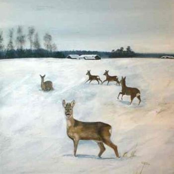 Painting titled "Winterwalk" by Ulrike Pusch, Original Artwork, Oil