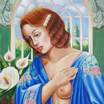 Painting titled "Donna che indossa u…" by Ulyana Holevych, Original Artwork, Oil