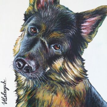 Painting titled "Lo sguardo del Cane" by Ulyana Holevych, Original Artwork, Acrylic Mounted on Wood Stretcher frame
