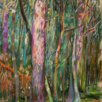 Painting titled "Forest shining / Le…" by Edward Umiński, Original Artwork, Pastel