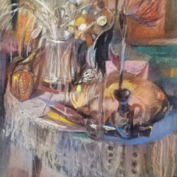 Painting titled "Still life with dry…" by Edward Umiński, Original Artwork, Pastel