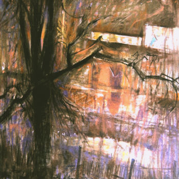 Картина под названием "Drzewa nocnej ulicy…" - Edward Umiński, Подлинное произведение искусства, Пастель