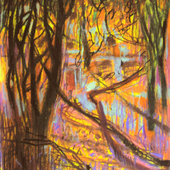Peinture intitulée "Drzewa w oranż świa…" par Edward Umiński, Œuvre d'art originale, Pastel